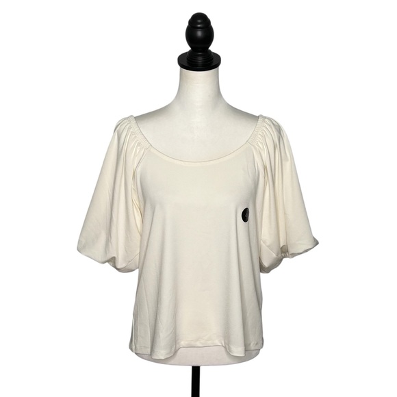 NWT Banana Republic Crepe Puff Sleeve Top Size L Large in Snow Day Ivory - Picture 2 of 11